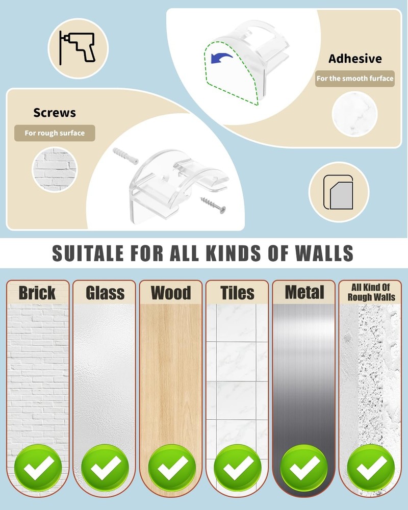 MSKEI Adhesive Hat Hooks for Wall - 2 Different Ways 12 Pack, Clear12