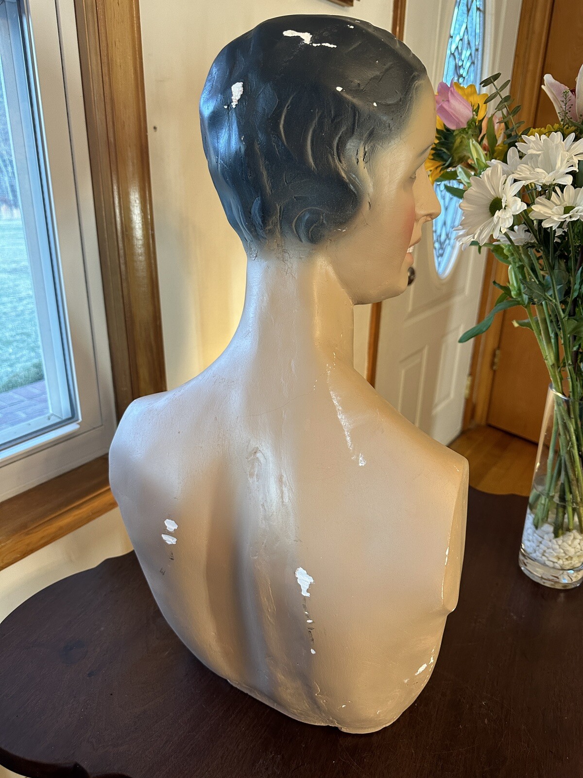 Vintage French Paris Lady Woman Hat Bust Head Champs Elysees Mannequin Plaster