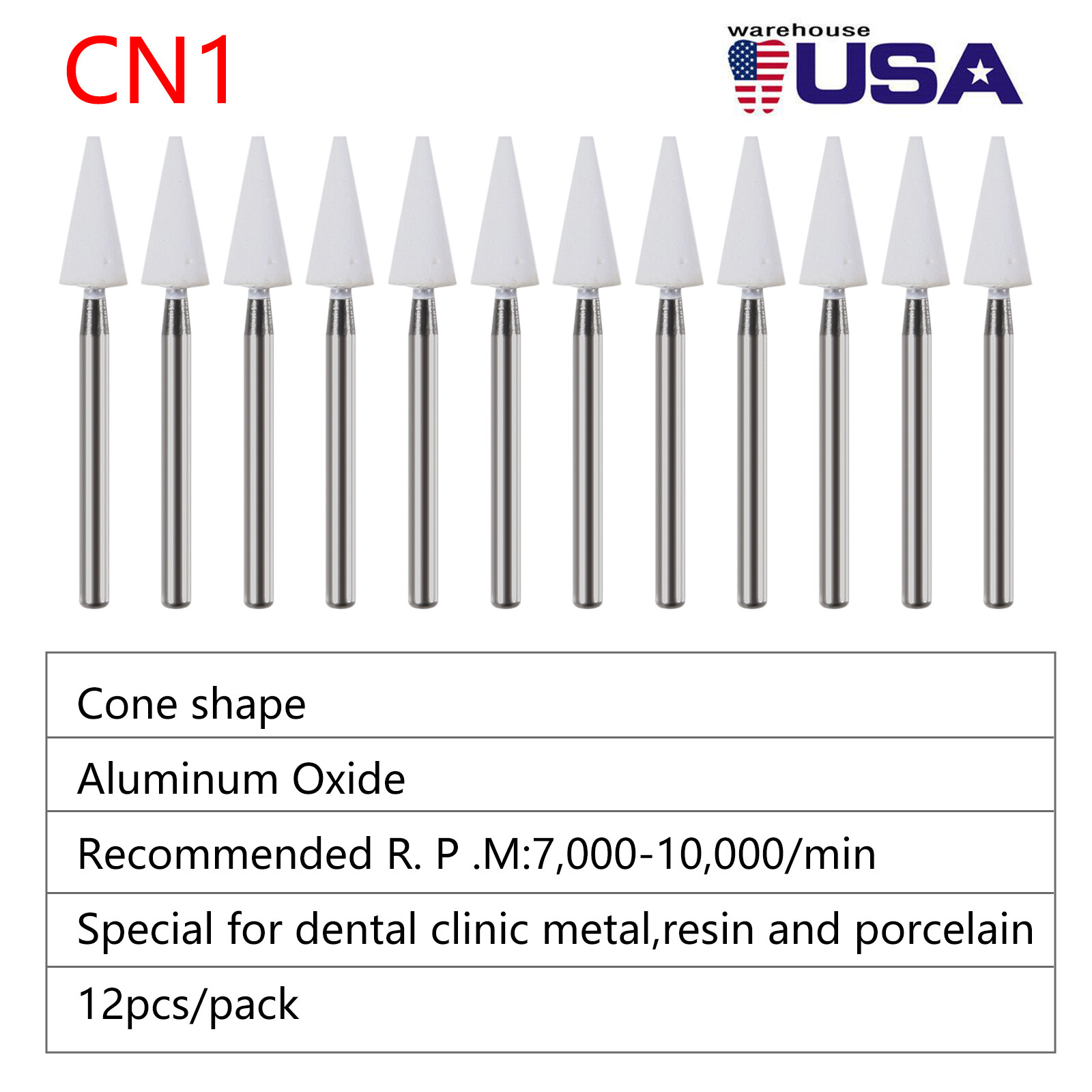 Dental White Stone Aluminum Oxide Polishing FG Burs For High &Low Speed 12/pk st
