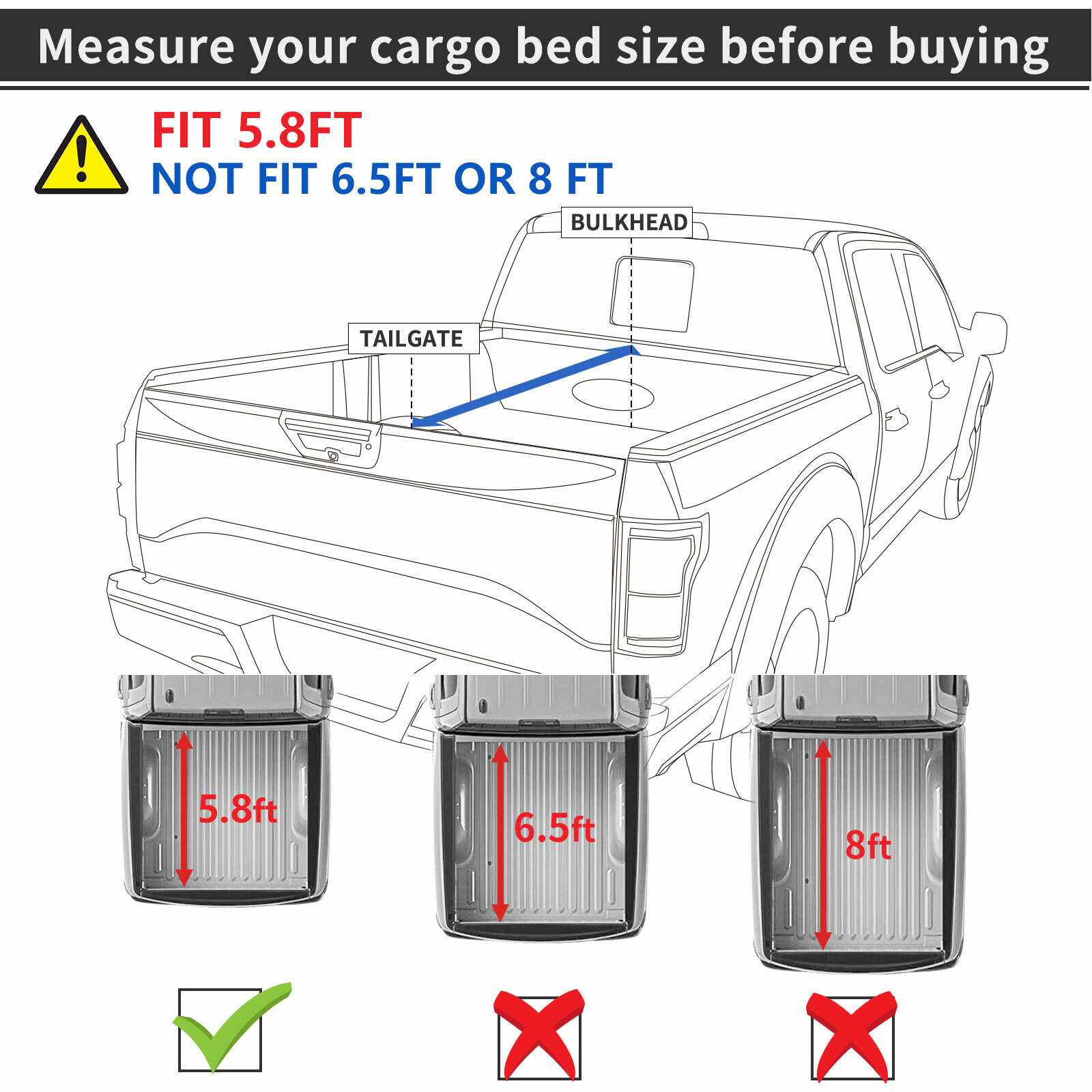 OEDRO 5.8ft Tri-Fold Tonneau Cover Bed for 2019-2024 Silverado Sierra 1500 NBS