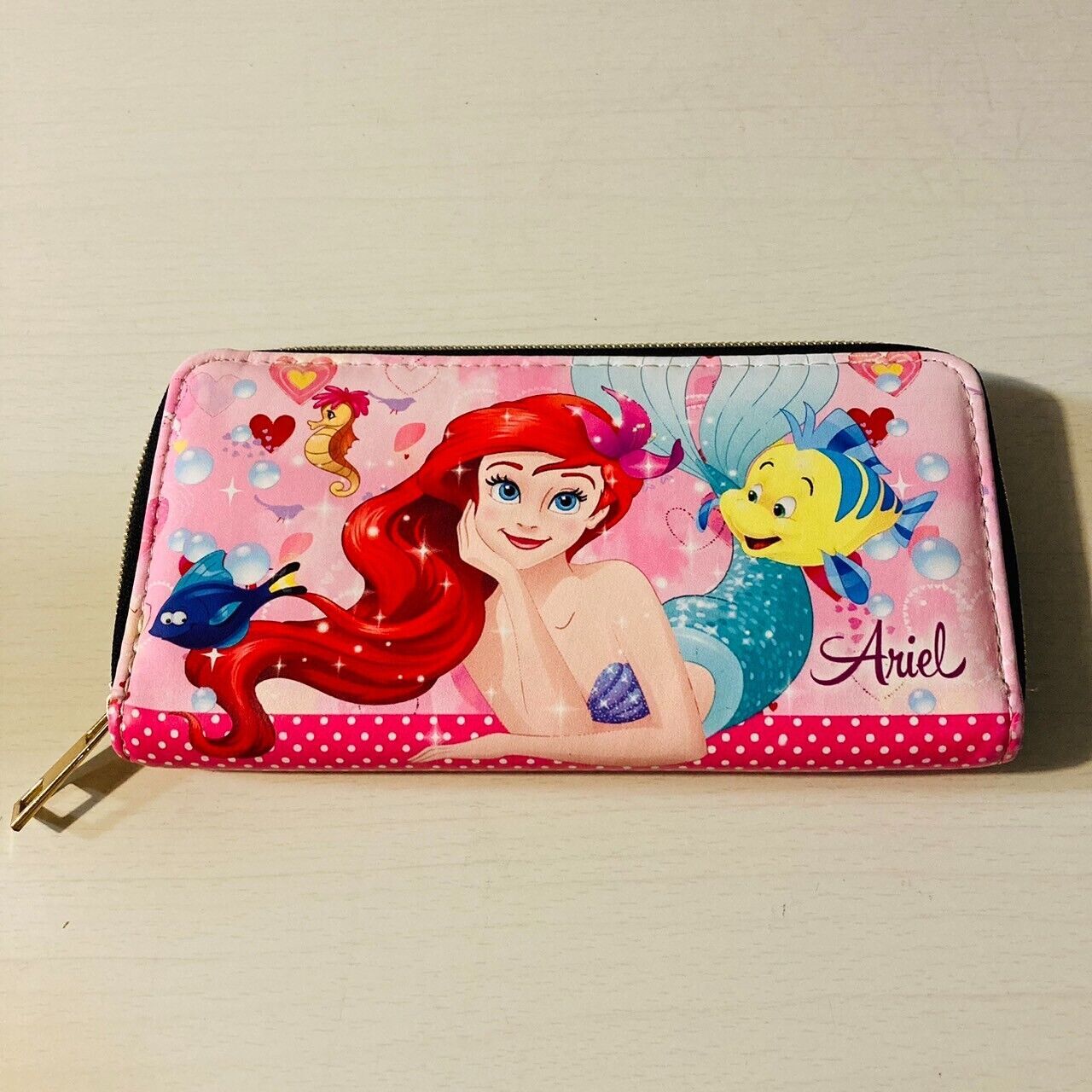 Disney Little Mermaid Purse Long Wallet Ariel Coin Case Princess Pink Prize Rare