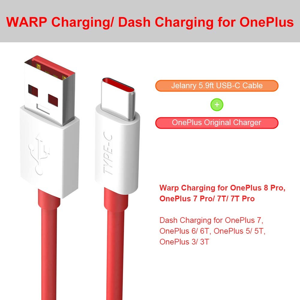 Jelanry 6FT 2-Pack USB Type C Cable for OnePlus 8 Pro, 80W 2Pack 6FT,