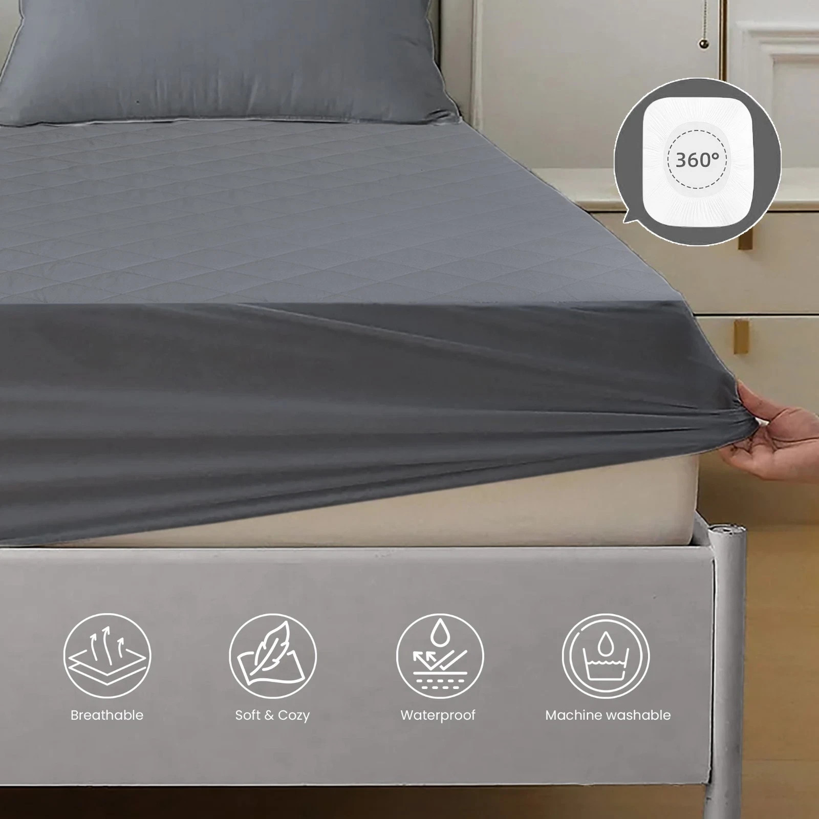 100% Waterproof Mattress Protector Quilted Fitted Mattress Cover 18" Deep Pocket