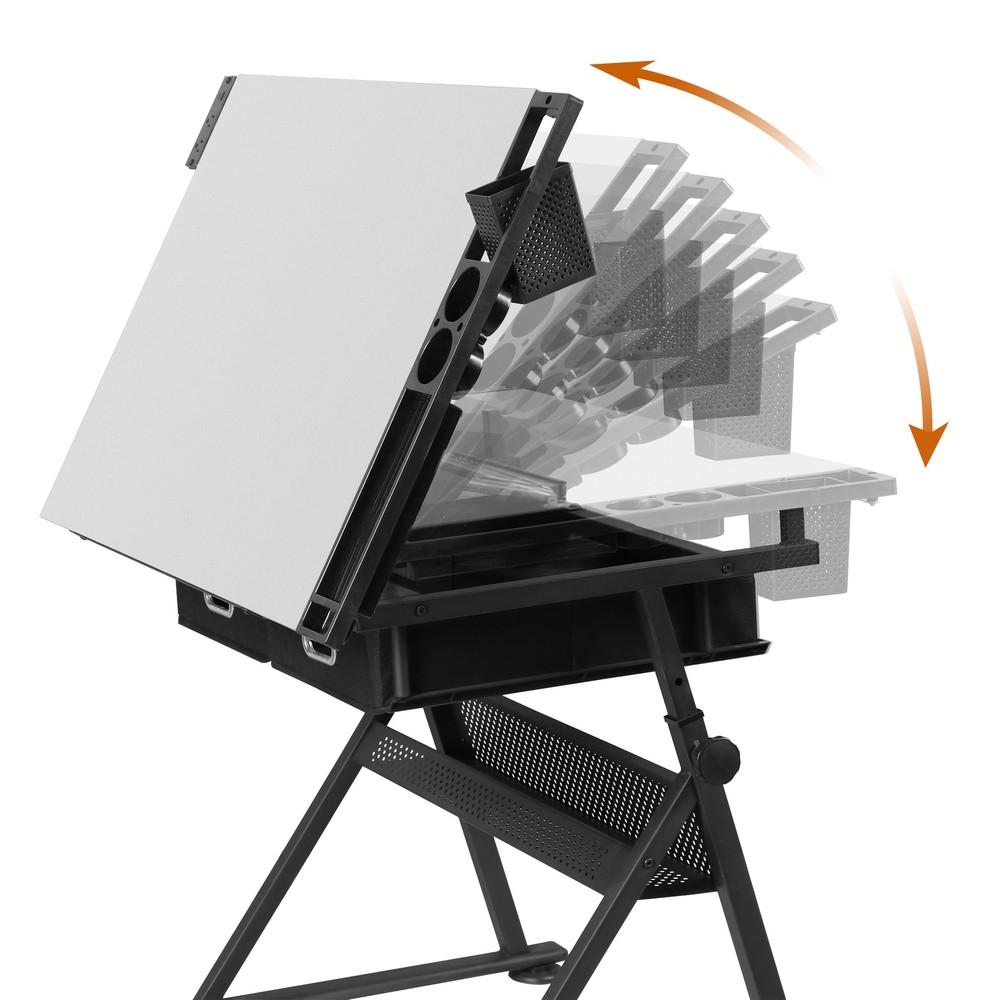 Drafting Drawing Table Adjustable Art Craft Desk w/Charging Station Stool White