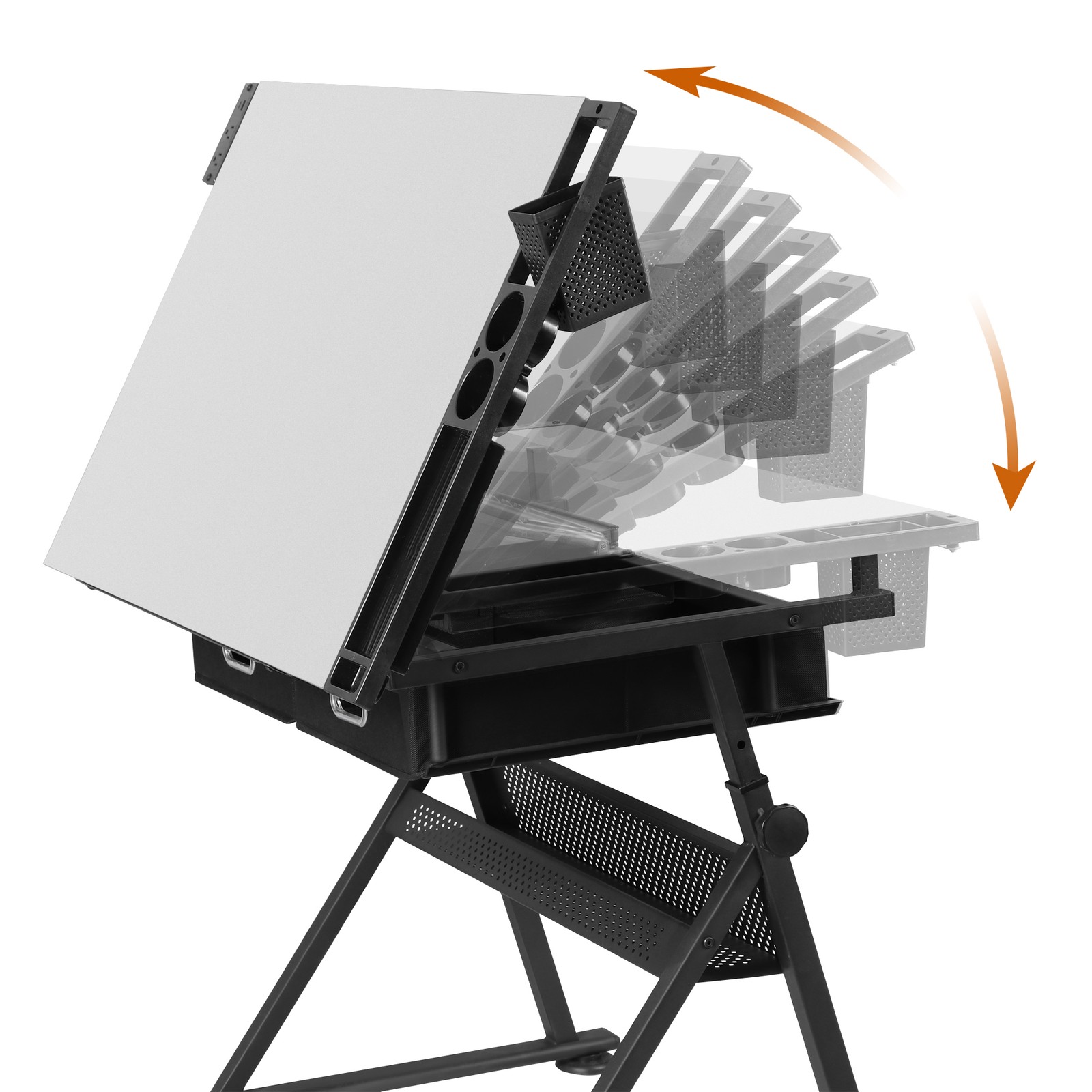 Drafting Table Drawing Desk Adjustable Tabletop w/Charging Station & Stool White