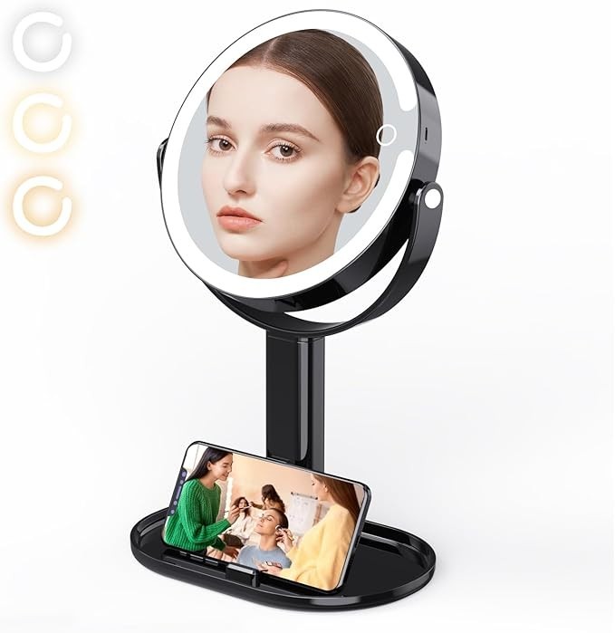 8" Rechargeable Double-Sided Lighted Vanity Mirror (White)