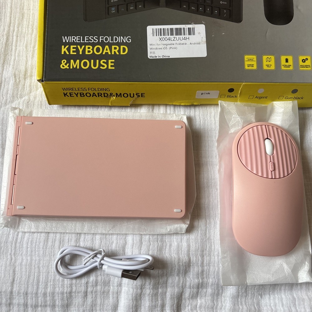 Mini Rechargeable Wireless Folding Keyboard & Mouse (Pink)