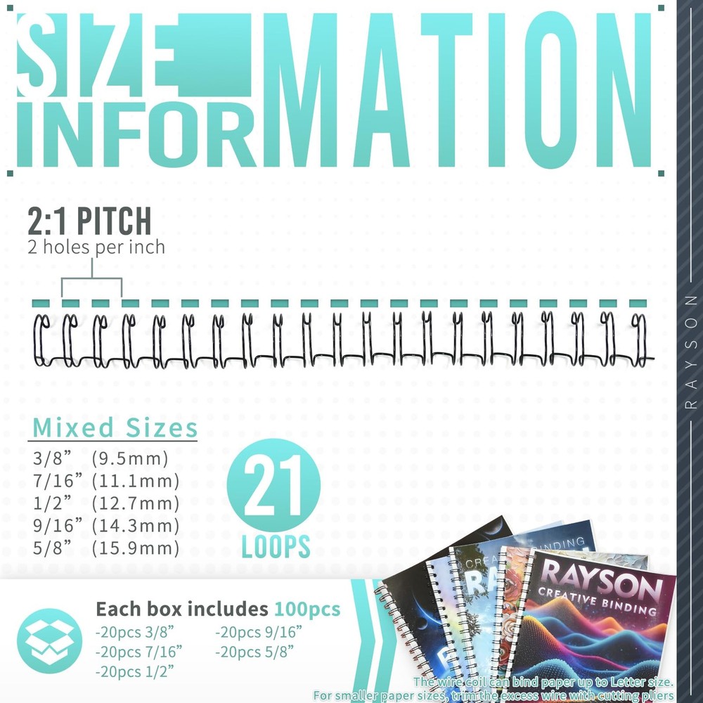 Rayson Double Loop Binding Wires, Mixed Sizes (3/8", 7/16", 1/2", 9/16", 5/8") 2