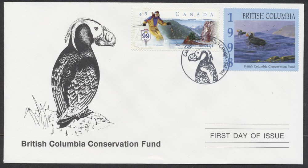 1998 BC Conservation Fund FDC #BCC4d Tufted Puffins