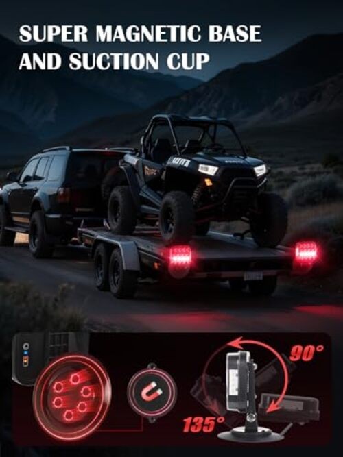 Wireless Trailer Lights, Dual Function Wireless Tow Lights with Magnetic+Cup