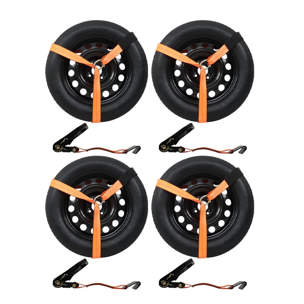 Durable 3,300 Pound Safe Working Load 4×Set Car Tie Down w/ Flat Hooks Universal