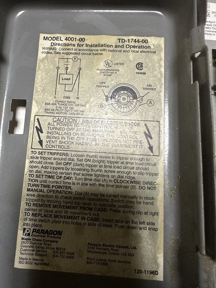 Paragon Electric Timer Model 4001-00