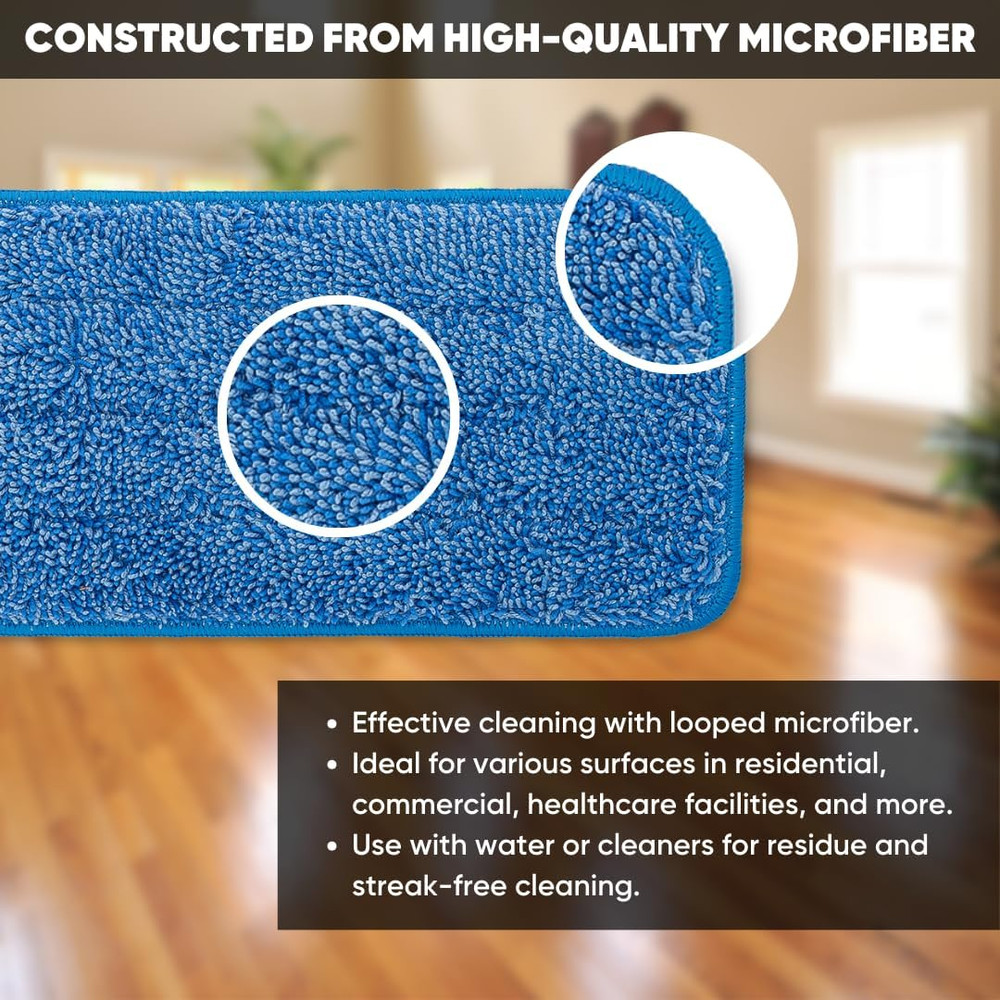 18 Inch Microfiber Mop Pads - Machine Washable, Reusable, Refills & Replacement