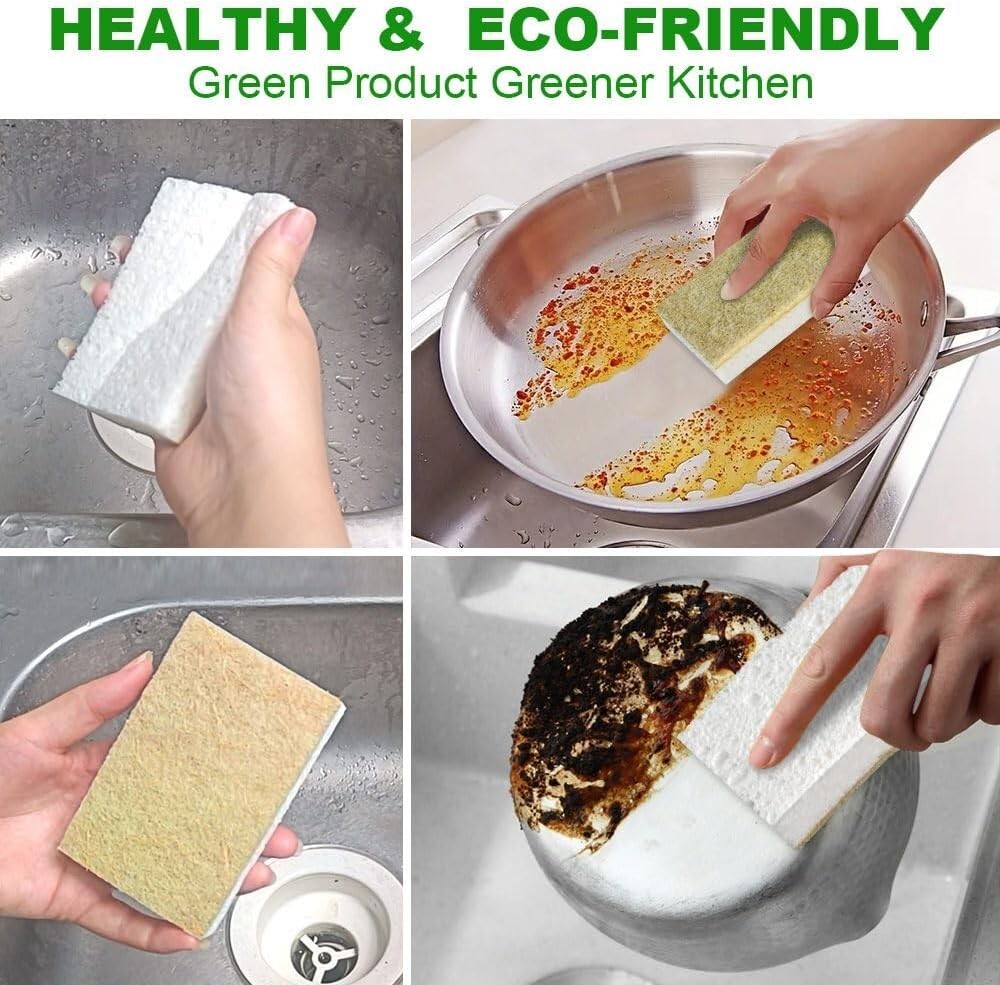 Biodegradable Natural Kitchen Sponge 12Pk Compostable Cellulose Coconut Scrubber