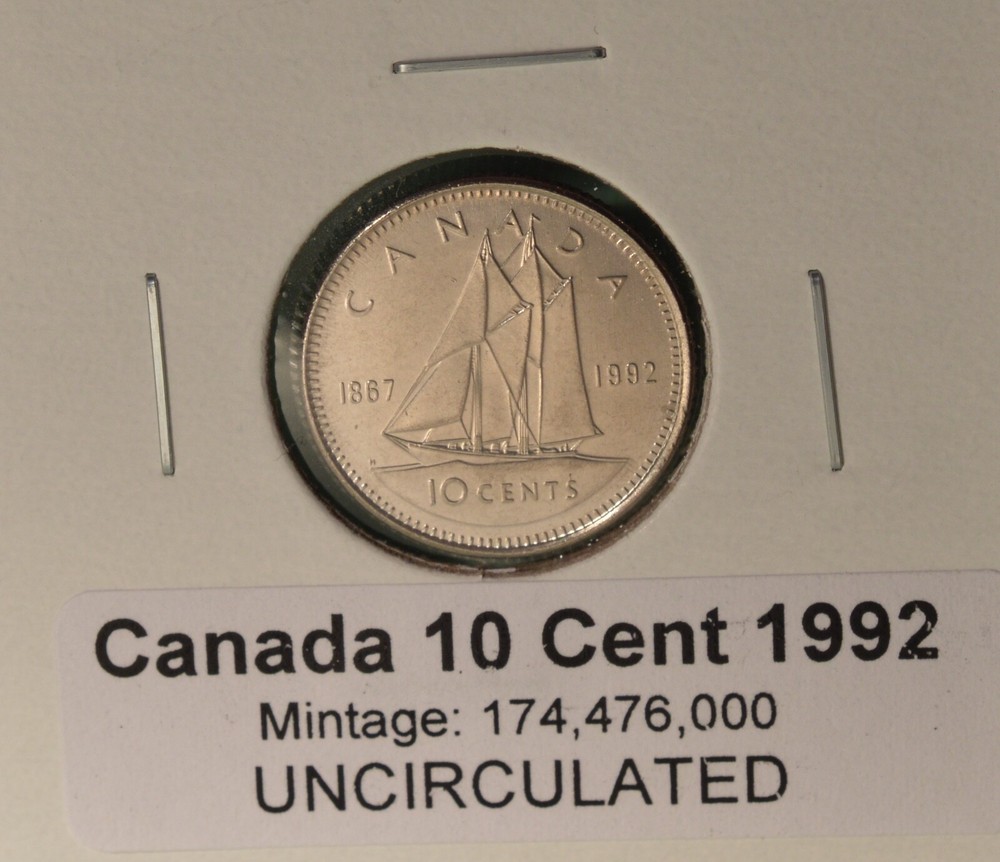 1992 Canada Dime - UNCIRCULATED - from original mint roll - ten cent