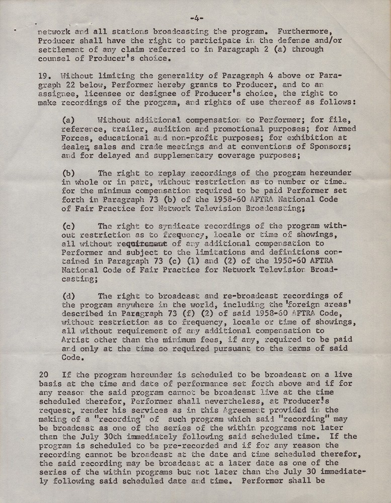 BUDDY HACKETT - ANNOTATED CONTRACT MULTI-SIGNED 12/19/1960