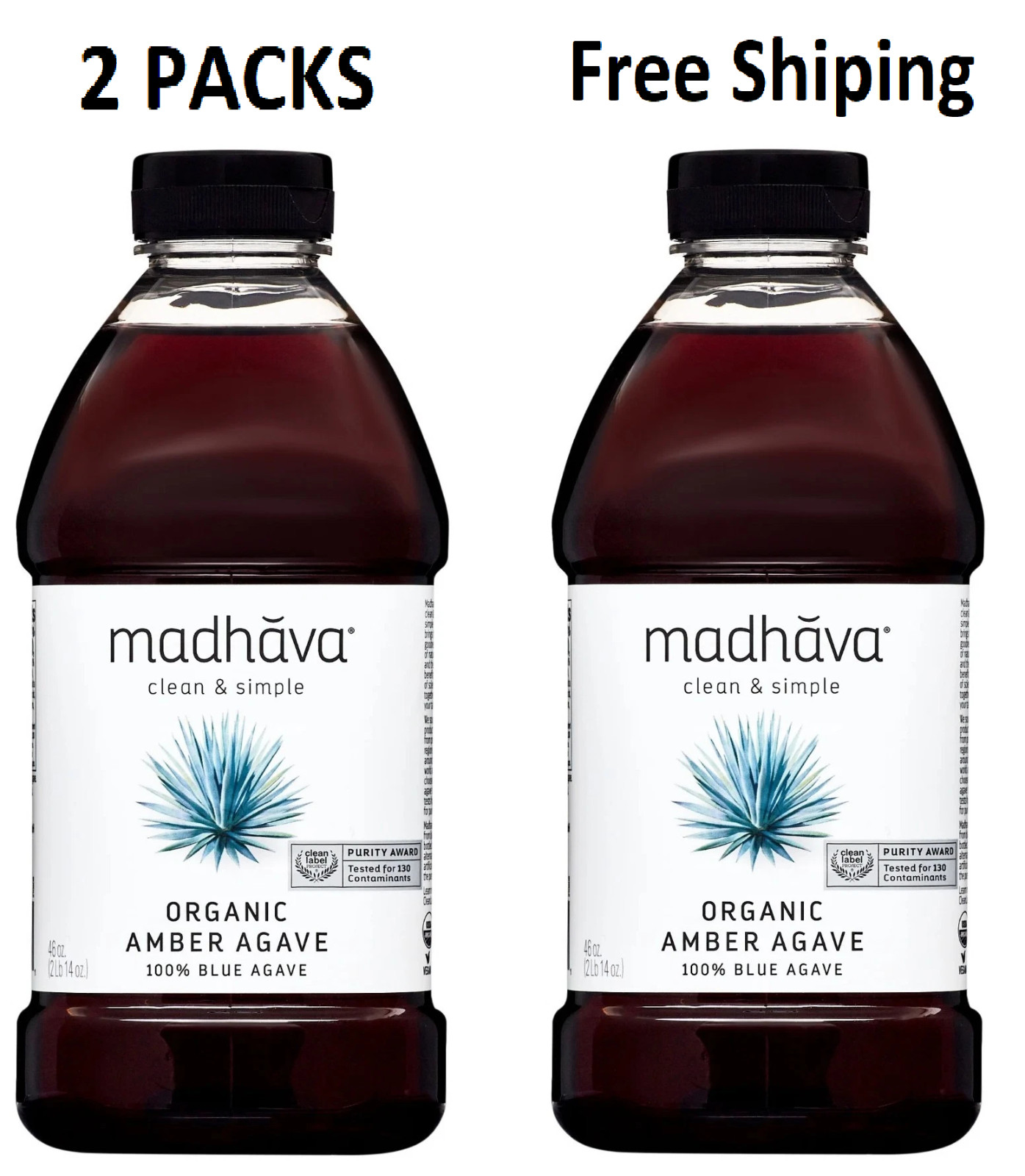Madhava Organic Amber Agave, 100% Blue Agave Sweetener Sugar Substitute, 46 oz