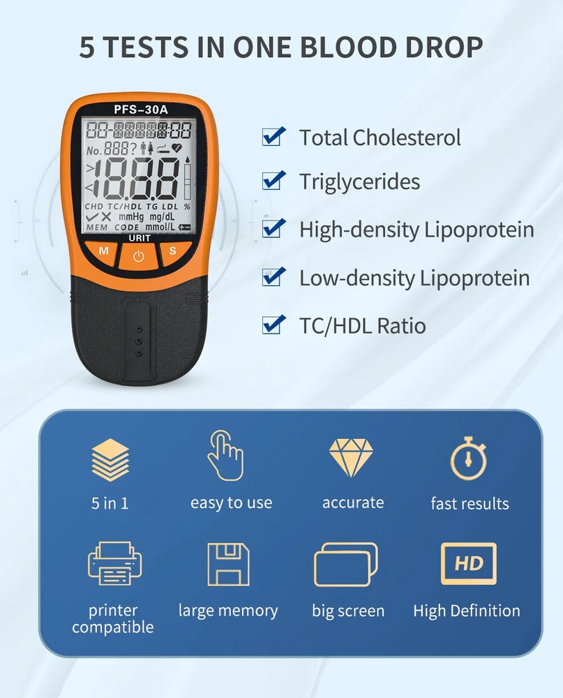 5in1 Lipid Profile Test Meter Total Cholesterol Triglyceride High Low Density kd