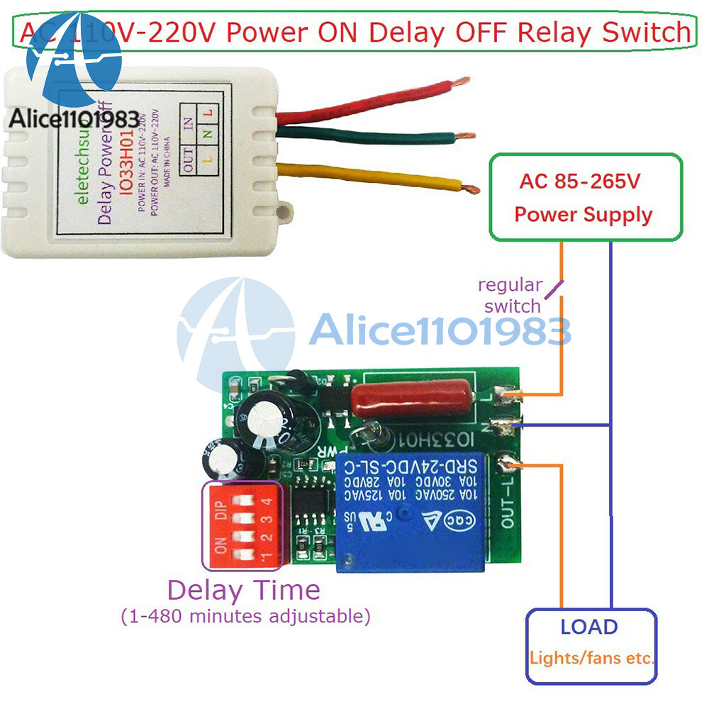 AC110-220V 7A 1 Channel Timer Adjustable Turn Off Delay Controller Module