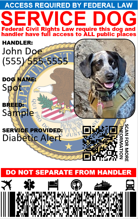 SERVICE DOG ID CARD CUSTOMIZABLE SINGLE SIDE ONLY