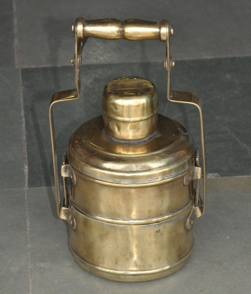 Vintage 2 Compartment Brass Handcrafted Solid Heavy Lunch/Tiffin Box