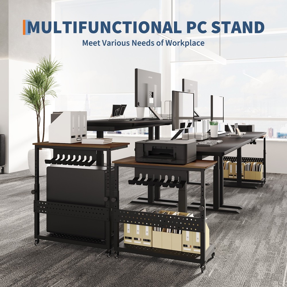 Computer Tower Stand, 11 Level Height Adjustable PC Stand with Line Storage Rack