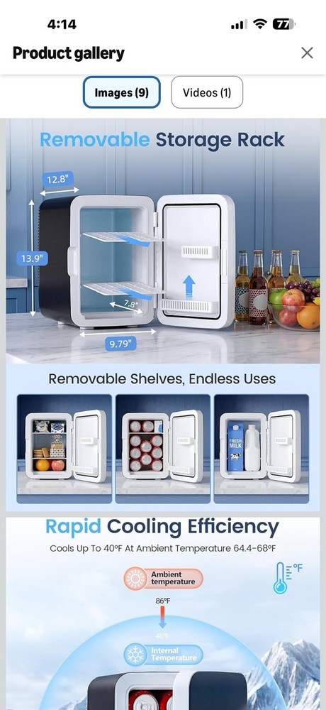 Electactic 10L Compact Mini Fridge, Portable Small Refrigerator, Small