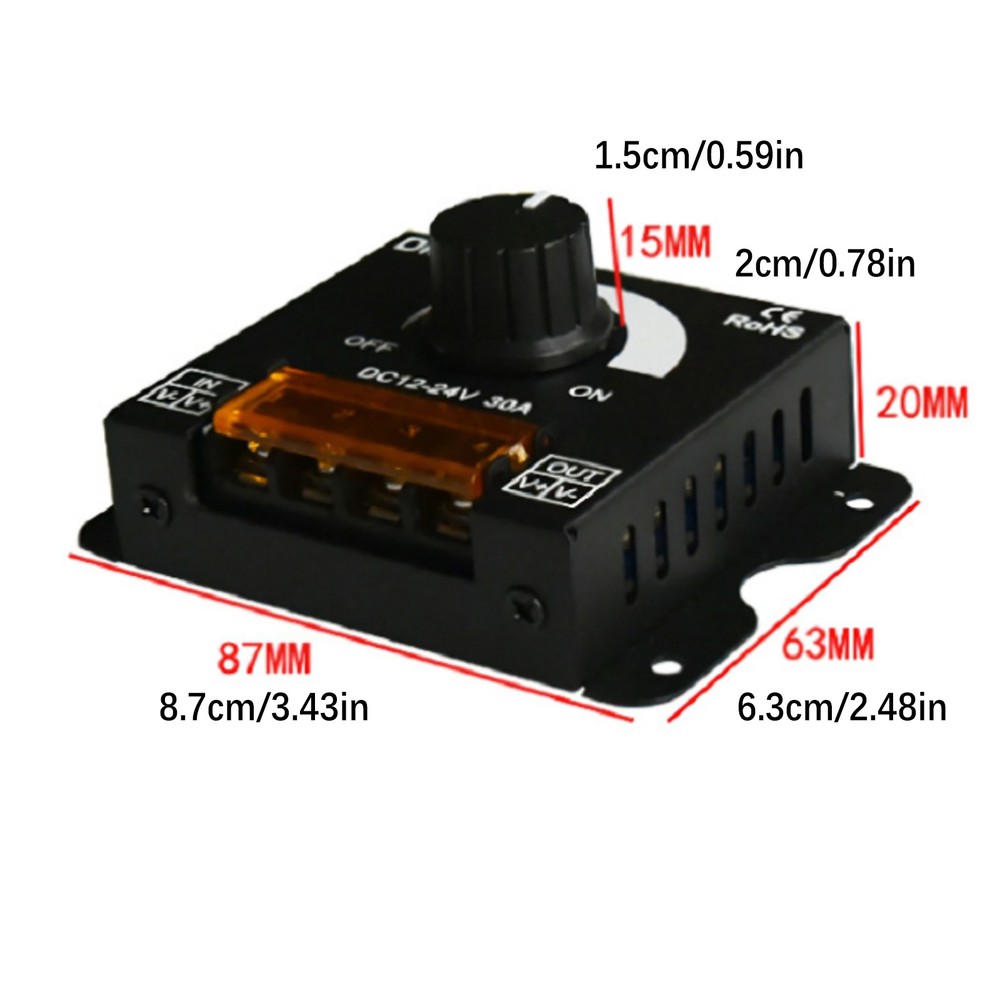 DC 12V-24V 30A Adjustable Brightness PWM Dimming Controller For LED Light Strip