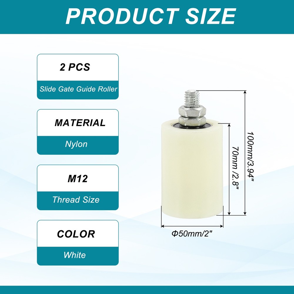 1Set Slide Gate Guide Roller 2.8" Adjustable Nylon Rollers, White