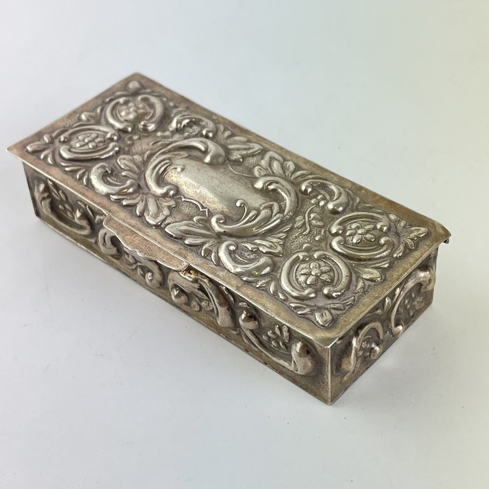 Antique Spanish Solid Silver Embossed Rococo Style Trinket Box C1900 8.7cm