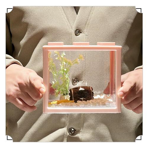 Small Betta Fish Tank, Stackable Mini Fish Tank Tiny Aquarium Tank Kit Pink