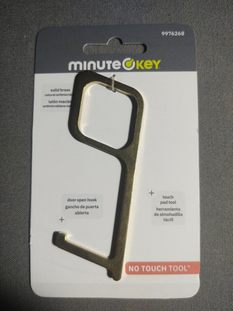 Minute Key No Touch Tool Solid Brass Anti-microbial By Hillman Door Open Hook