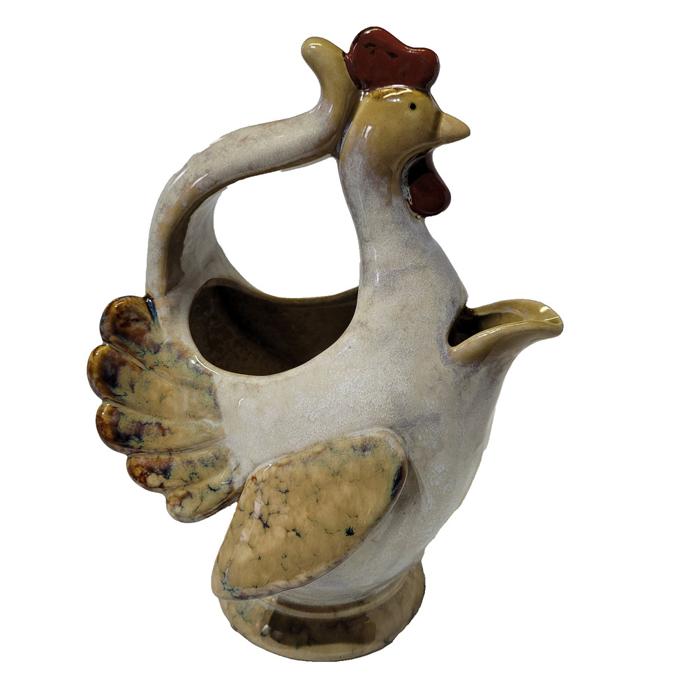 Ceramic Chicken Pitcher Glazed Handmade 9.5in