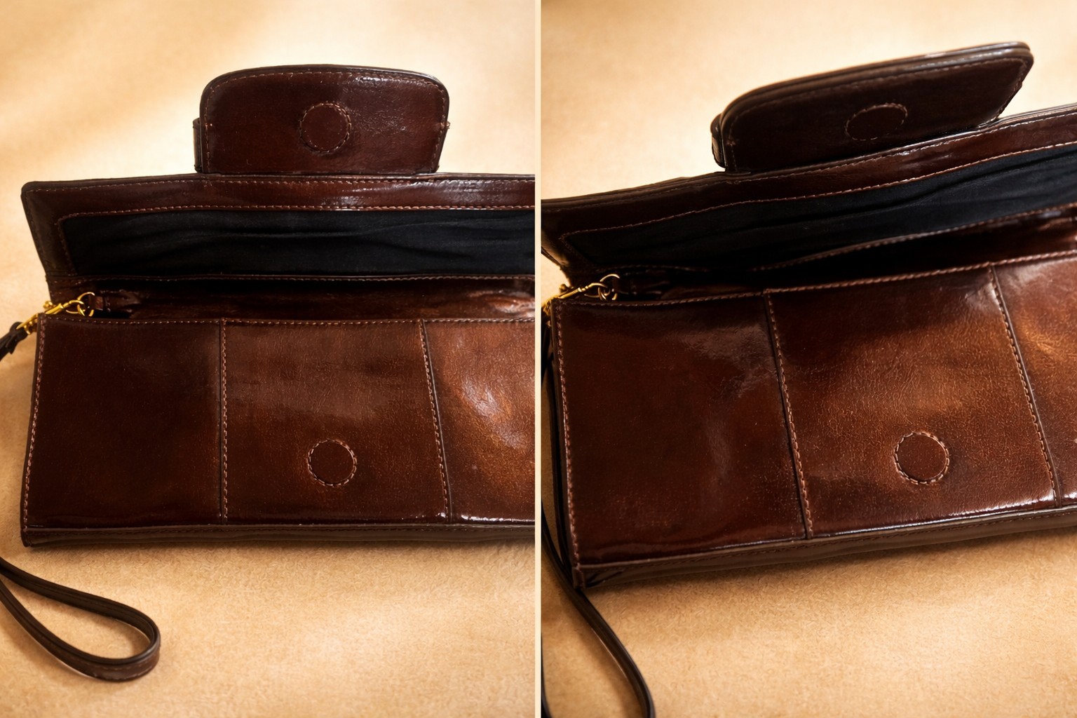 Alfani Brown Leather Clutch Wallet Wristlet Organizer Gold Hardware Large