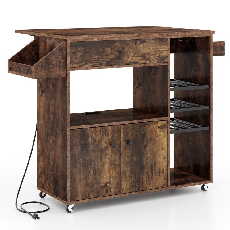 Multifunctional Drop-Leaf Kitchen Island Mobile Cart with 360° Rolling Casters