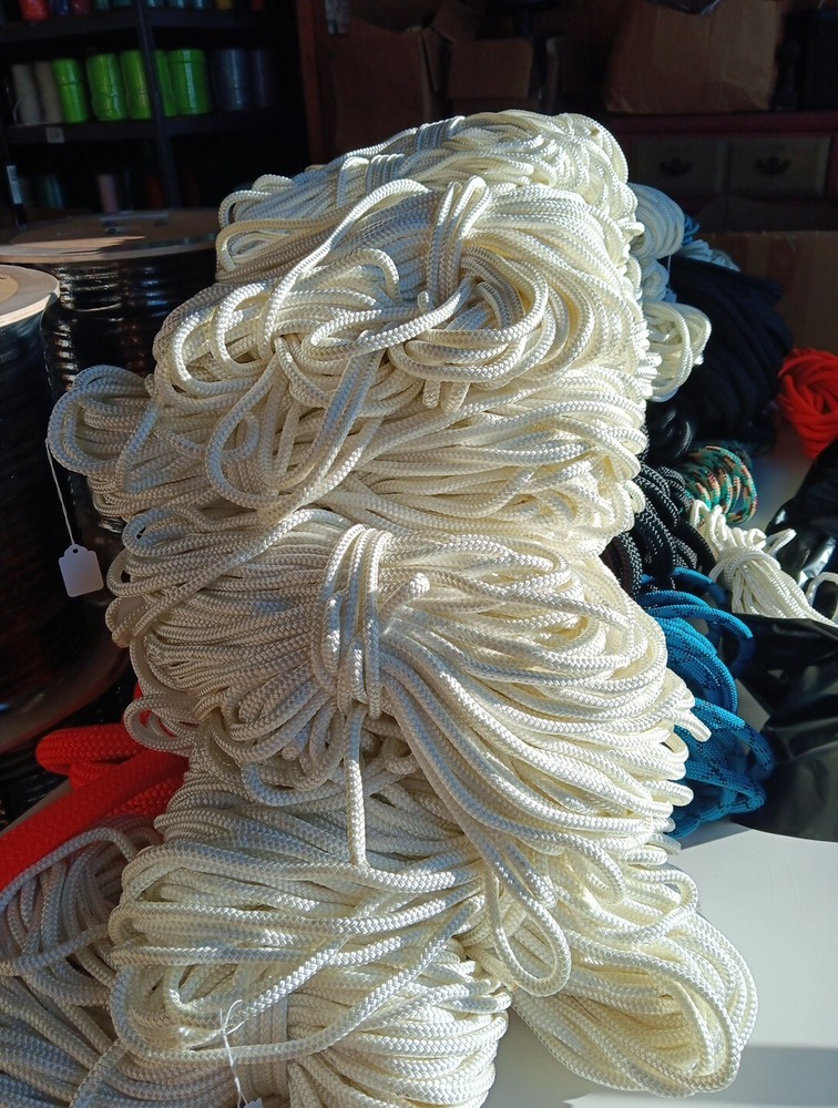 5/16 x 100 ft Pre-Cut Double Braid Polyester rope hank. White.