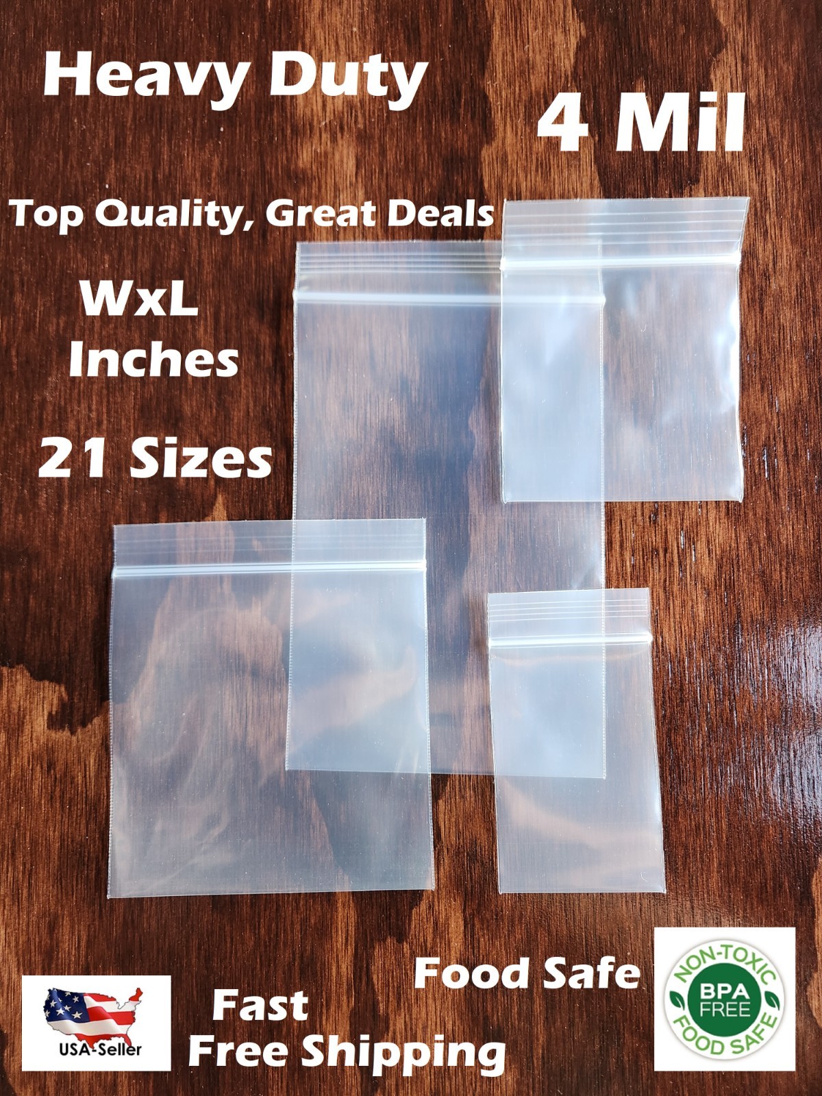 Clear Reclosable Zip Seal Top Lock 4Mil Heavy Duty Bags Plastic 4 Mil Baggies