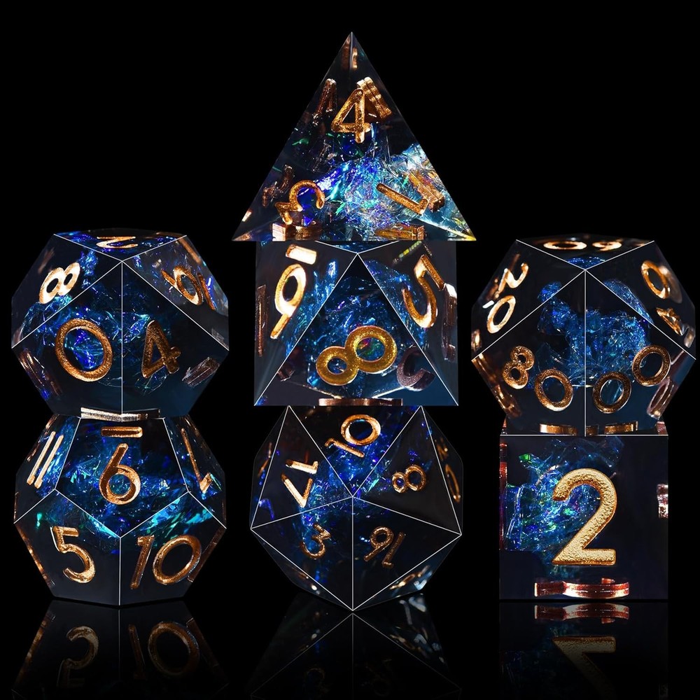 7-Die DND Dice Set Handmade Sharp Edge Polyhedral Dice for Dungeons and Drago...