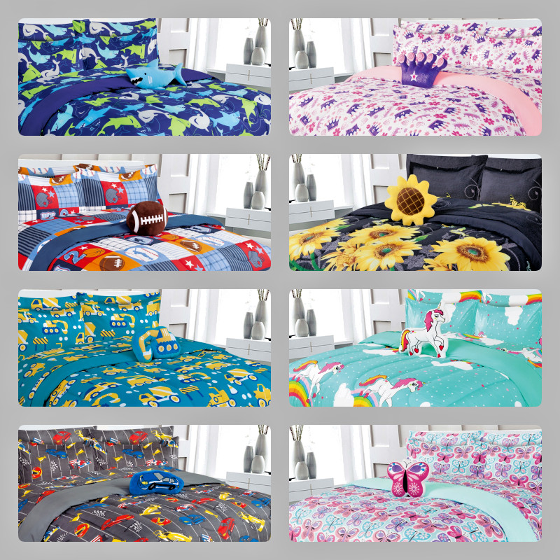 DIFFERENT STYLES KIDS / TEENS  6 / 8 PCS COMFORTER SET, WITH PILLOW PLUSH TOY