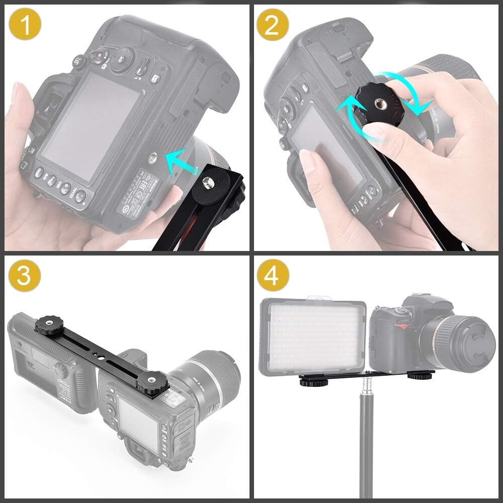 2X Dual Camera Mount Bracket Extension Bar for Camera LED Light Video Microphone