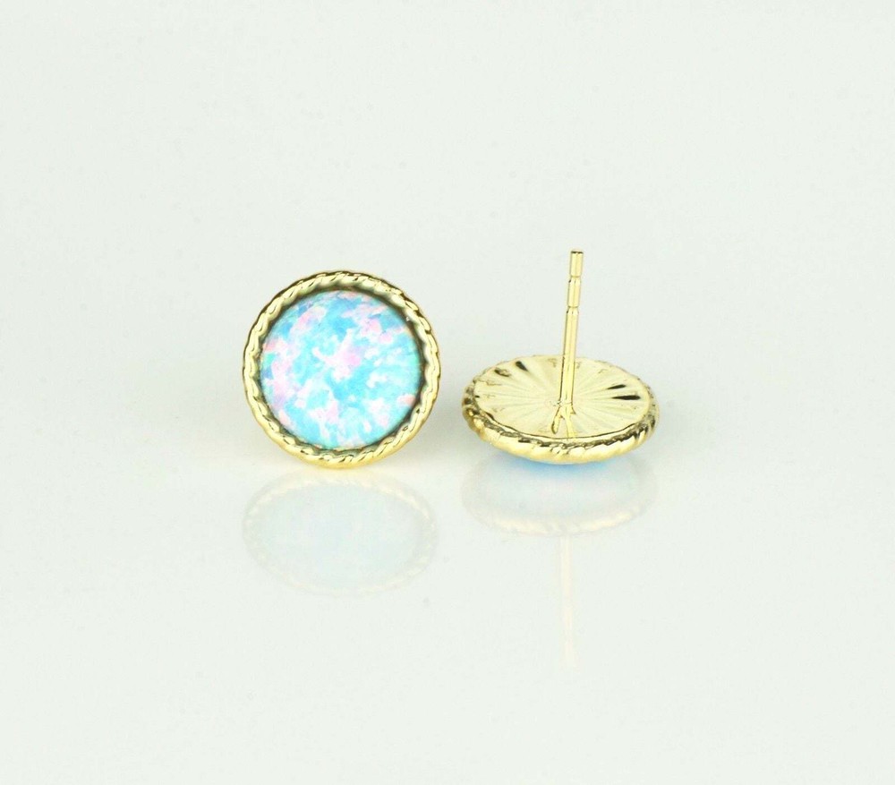 14K Yellow or White Gold Flat Opal Stud Earrings