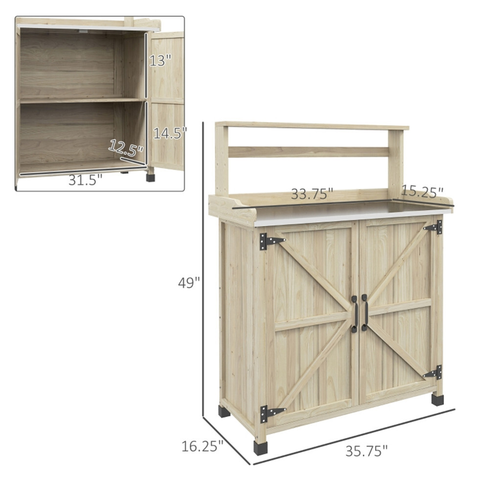 Potting Bench with Storage Cabinet Natural