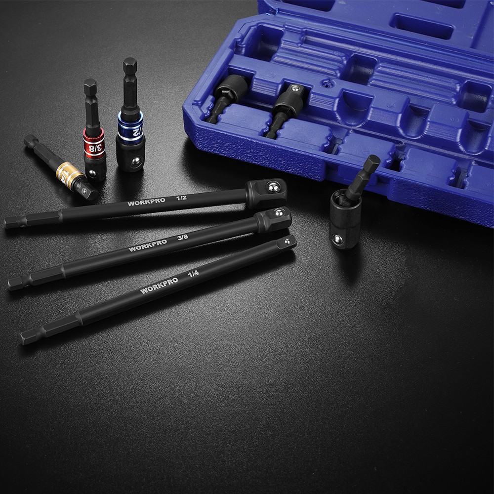 WORKPRO 9PCS Basic/Swivel/Long Impact Grade Socket Adapter Set 1/4" 3/8" 1/2" Dr