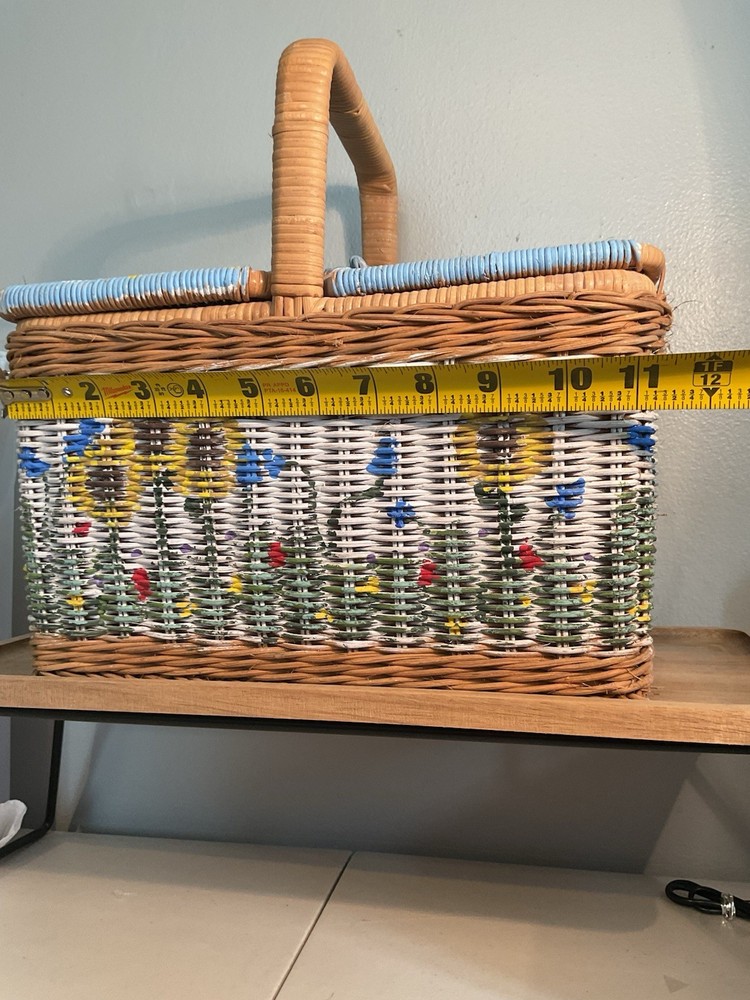 Sewing Basket Double Lid Sunflowers. Signed