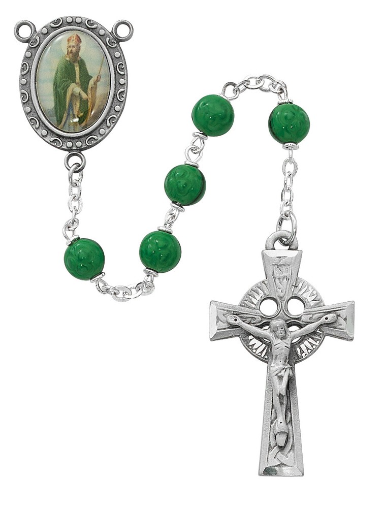 St. Patrick 7MM Green Bead Rosary NEW by McVan