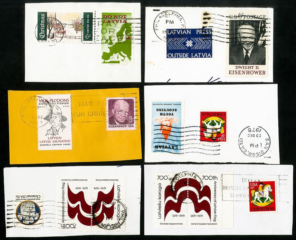 Latvia Stamps Used VF 5 Different Labels On Piece