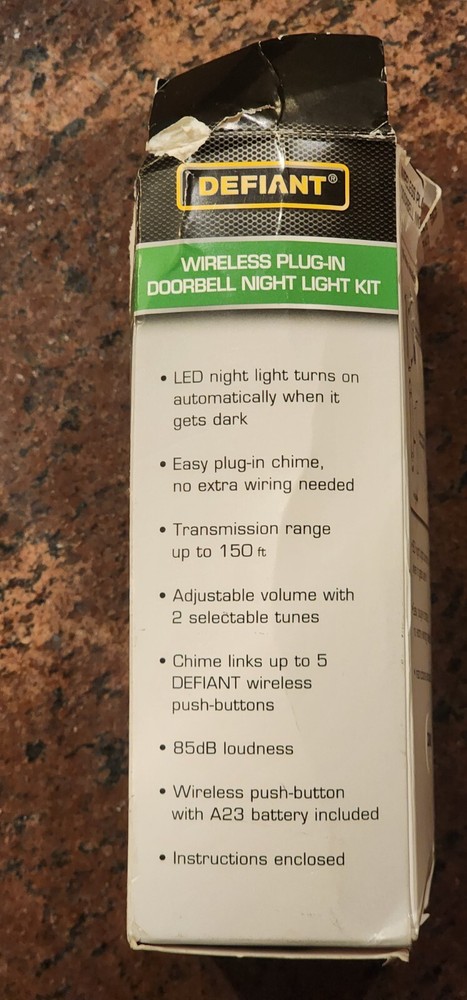 Defiant Wireless Plug-In Doorbell Kit LED Night Light and Wireless Push Button