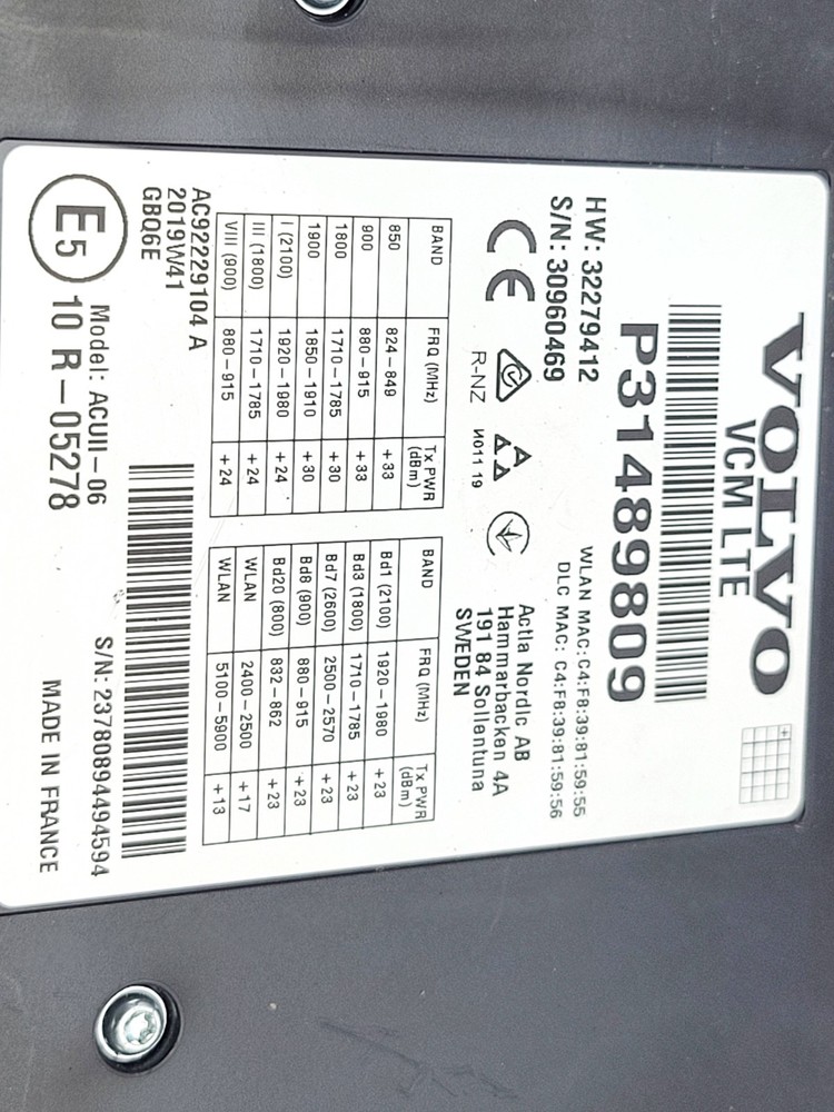 VOLVO XC40 2019 VCM CONTROL MODULE ECU UNIT 31489809