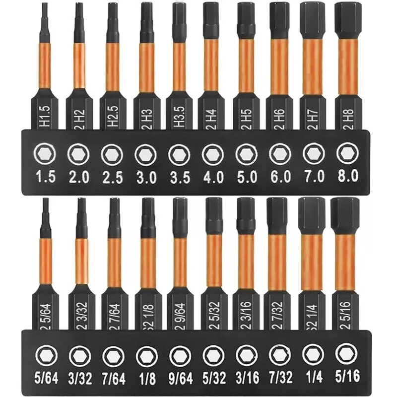 20Pcs Impact Hex Head Allen Wrench Drill Bit Set Metric SAE Magnetic Tips Tool