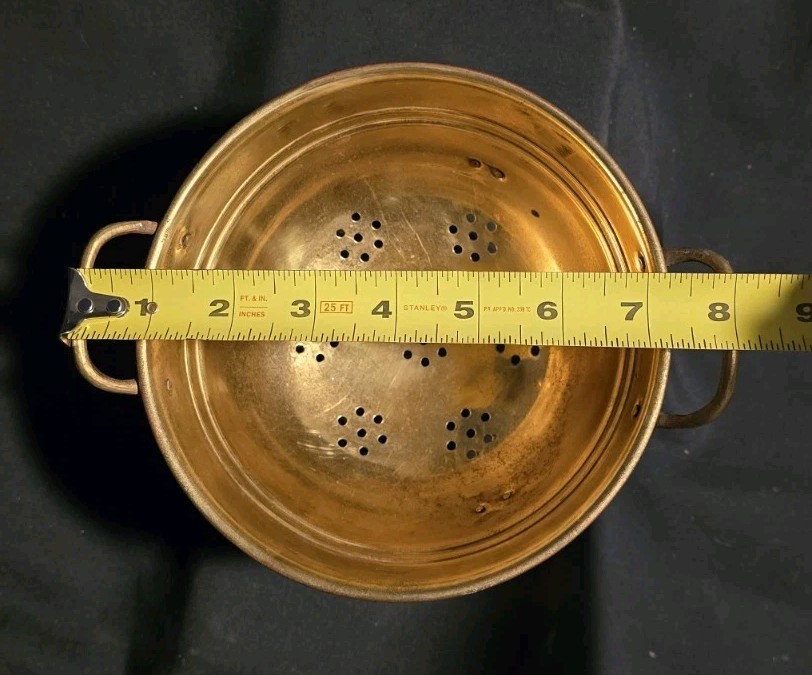 Heavyweight Small Copper- Solid Brass Handles Footed 7" Petite Colander Strainer
